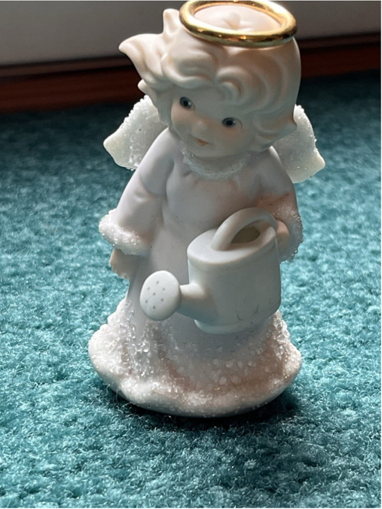 Enesco Other - Enesco 1995 Porcelain Angel Figurine Watering Can White/Gold Halo 3D